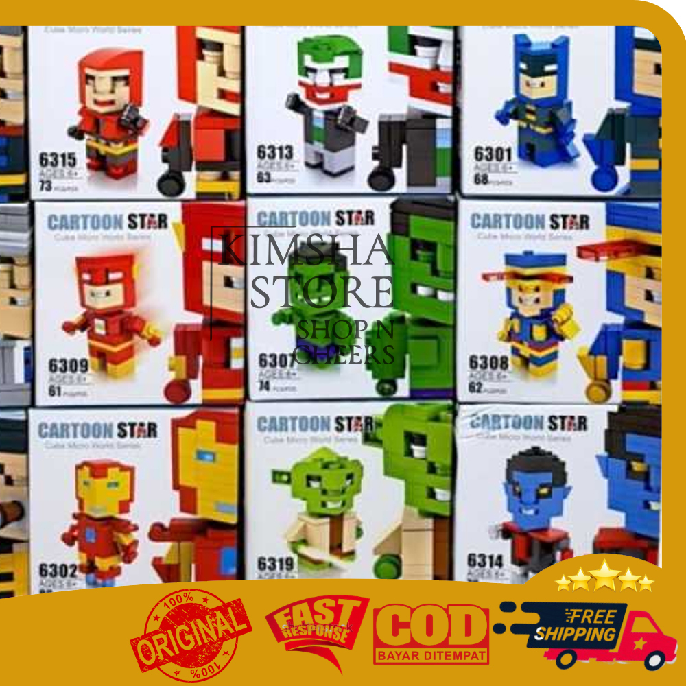 Cube Micro World Series Cartoon Star Superhero Iron Man Hulk Flash Green Lantern Sheriff Woody Buzz 