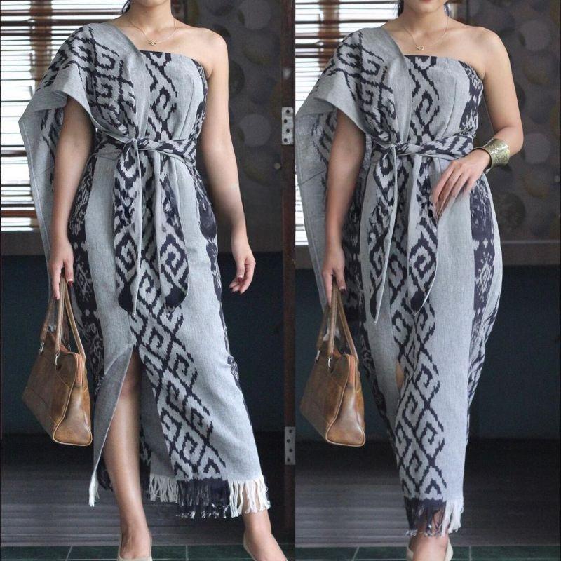 Tenun Dress Rayna Wanita - Dress Wanita - Baju Tenun Wanita Panjang - Gamis Tenun Troso Jepara