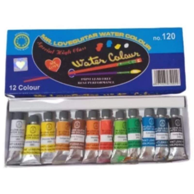 

GROSIR LUSINAN KULAKAN 1 LUSIN 12 BUAH CAT AIR LUKIS MR LOVE GUITAR WATER COLOUR NO 120 KOTAK BIRU /EK