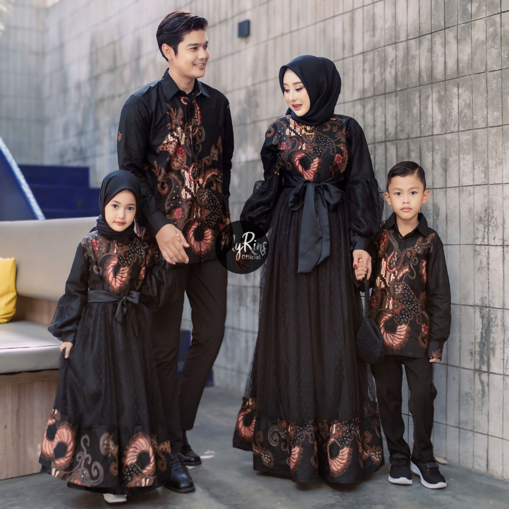 Couple Keluarga Gamis Ibu Anak Ayah Gamis Lebaran 2024 Kombinasi Batik Etnik Mix Tile Busui