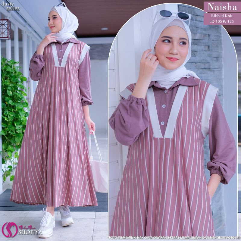 [BISA COD]NAISHA MIDI//GAMIS MIDI SALUR//MIDI TERBARU//BAJU MIDI//GAMIS MIDI MOTIF GARIS//DRESS MIDI