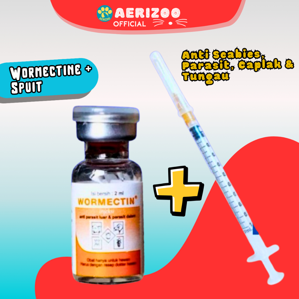 Wormectine 2ml - Obat Hewan Anti Jamur Cacing Parasit Kucing Anjing Bonus Spuit Aerizoo