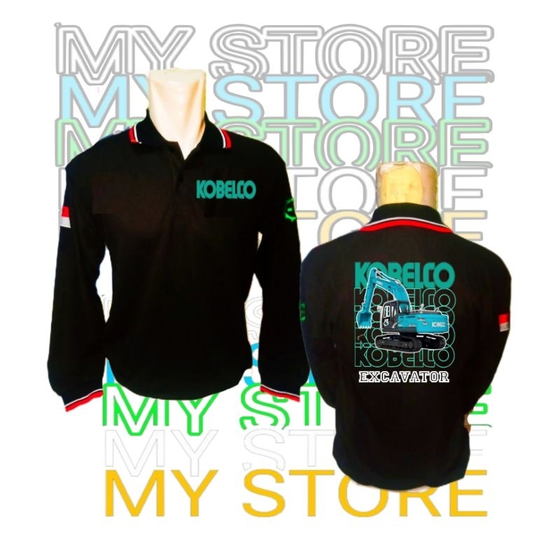 Kaos polo lengan panjang excavator Kobelco  sablon DTF