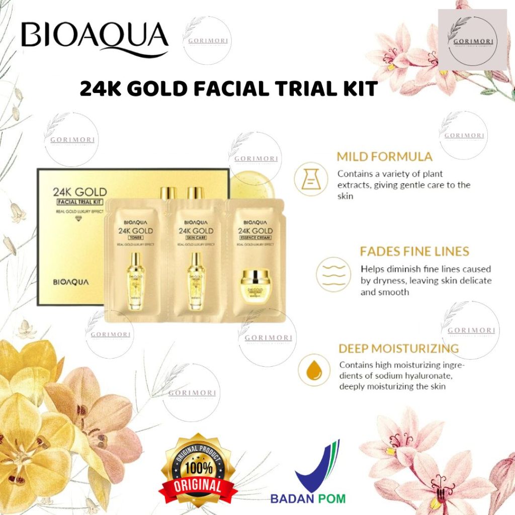 GORIMORI BIOAQUA 24K GOLD FACIAL TRIAL KIT - TONER SERUM ESSENCE CREAM