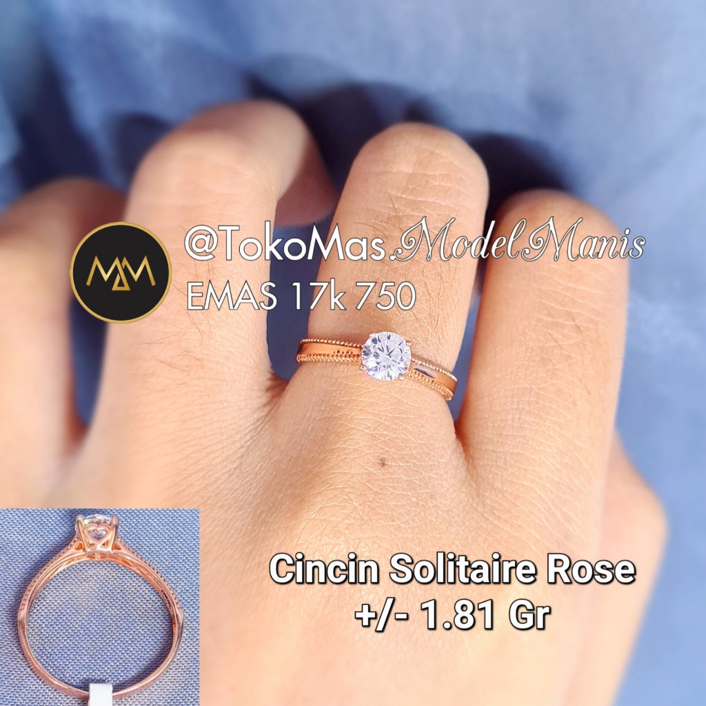 Cincin solitaire love emas rosegold 750 kadar 17k