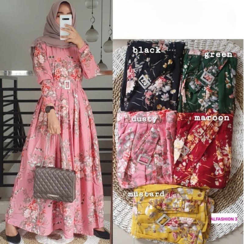 UMMA Fashion - Ania Maxy Dress Bahan Monalisa Gamis Floral Viral Baju Lebaran Motif Bunga Terbaru 20