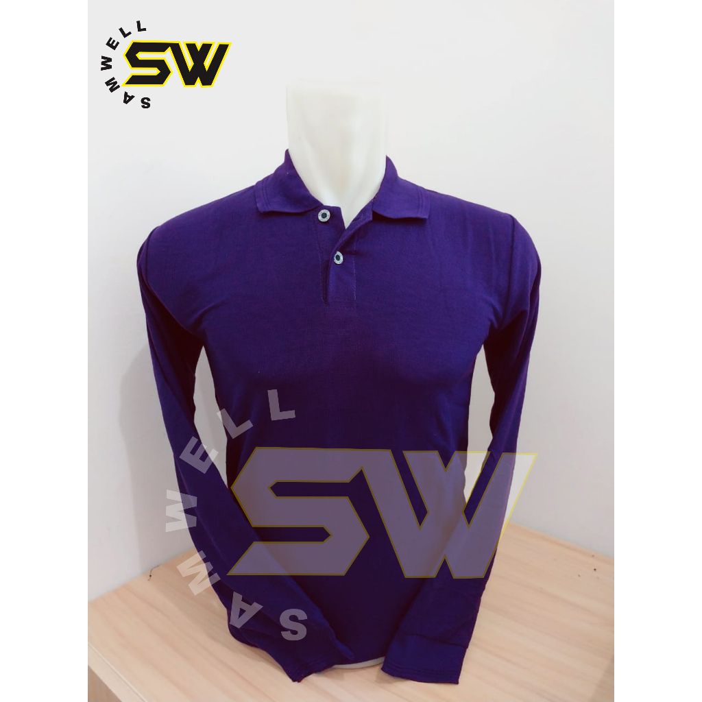 Kaos Polo Shirt / Kaos Kerah Polo Tangan Panjang Pria - Wanita / Polo Shirt Panjang Ungu Tua