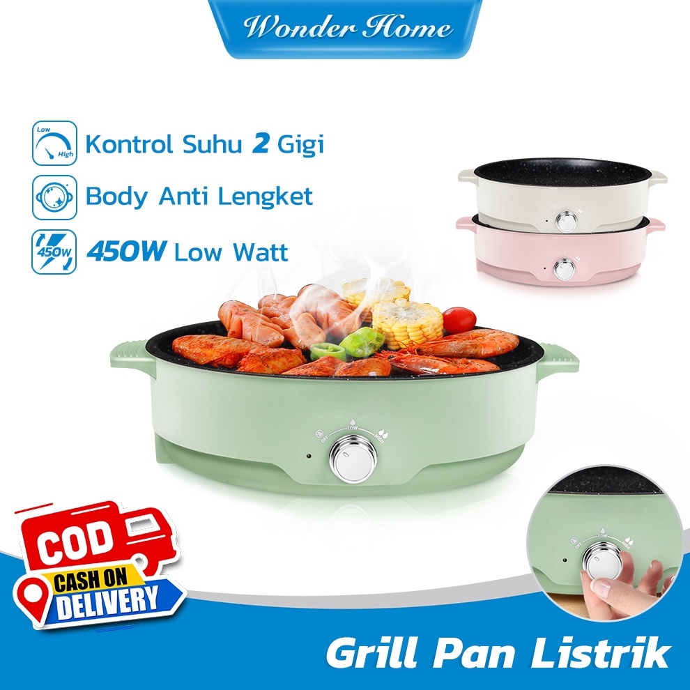ART L12W Grill Pan Panggangan BBQ Panci Listrik 45W Low Watt Kenop Kontrol Suhu 2 Gigi Kekuatan Api 