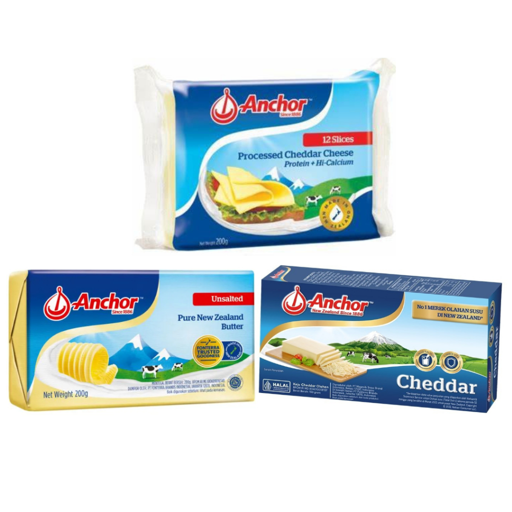 

Anchor Cheddar Block Cheese 150g / Cheddar 12 Slices 200g / Unsalted Butter 200g