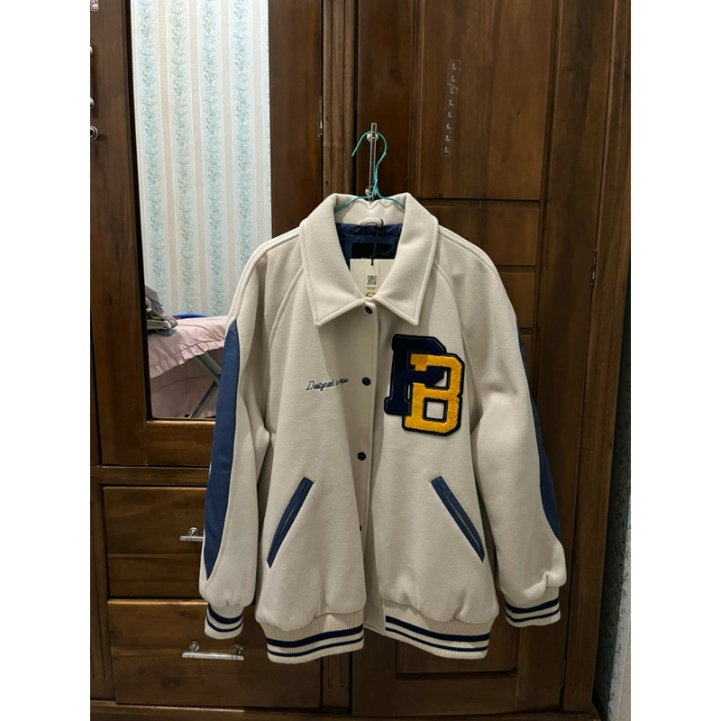 Jaket Varsity Pull and Bear / Pull&Bear women beige/cream blue size XL