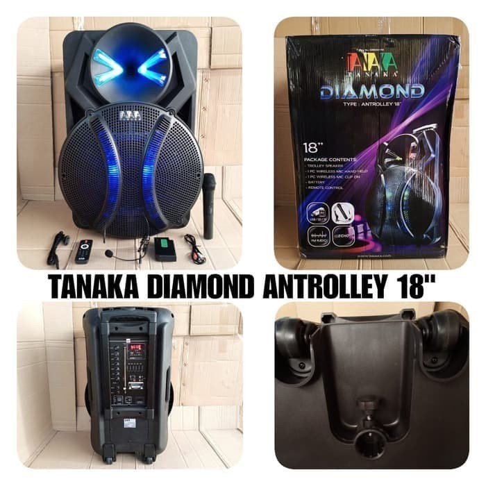 PORTABLE SPEAKER TANAKA DIAMOND ANTROLLEY 18 INCH FREE 2 MICROPHONE ANTROLLEY 18