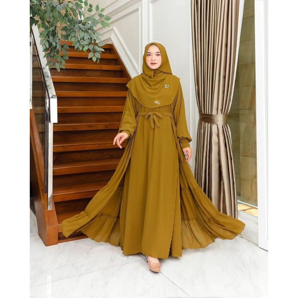 CHERIE DRESS Baju Gamis Abaya Hitam Wanita Dewasa Ceruty Babydoll Premium Full Puring Setelan Dres D