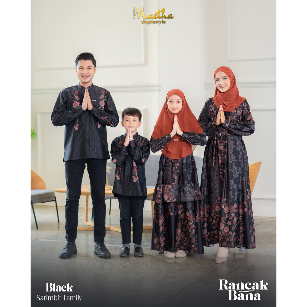 Maetha - Sarimbit Keluarga Lebaran / Family Set Raya / Gamis Koko Couple / Rancak Bana Series Black