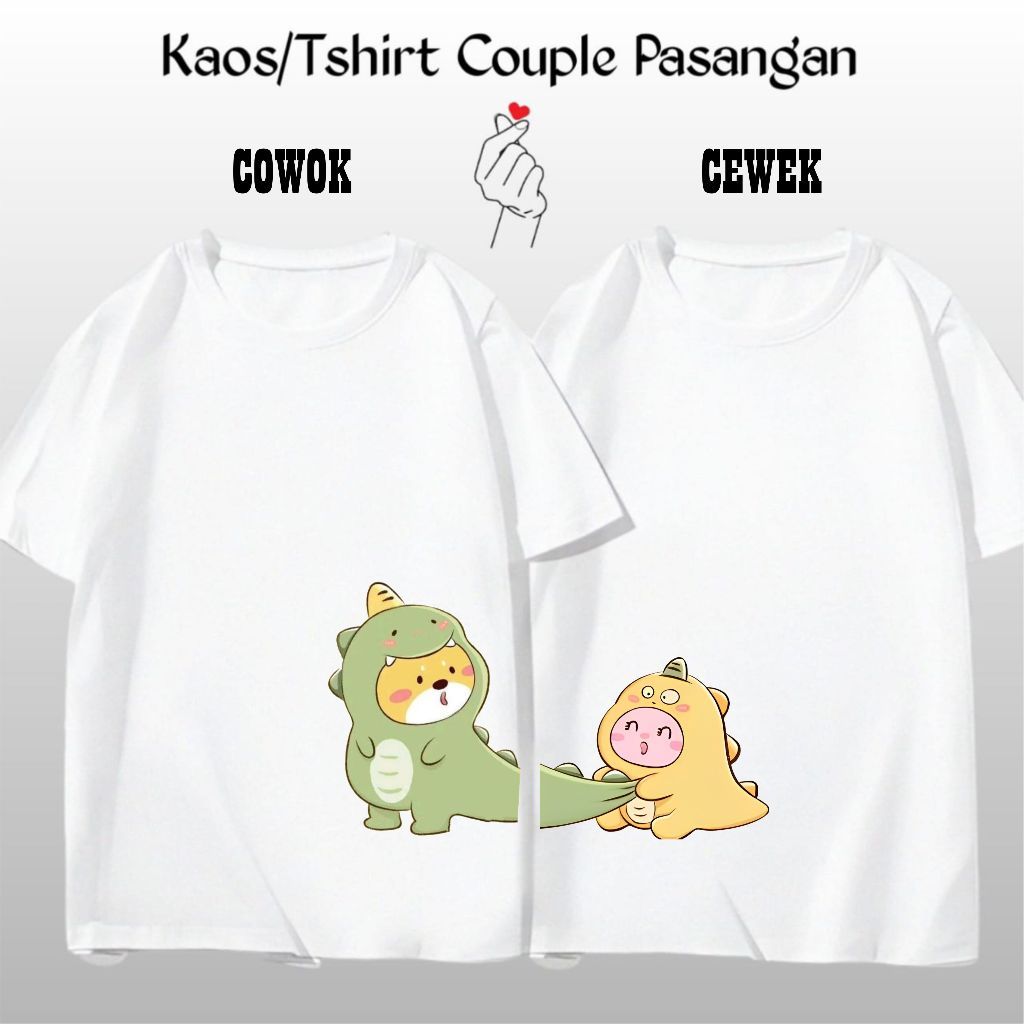 DYA369 Baju Kaos Couple Pasangan Lengan Pendek Gambar Dino Cute / Kaos Oblong Kapelan Cowok