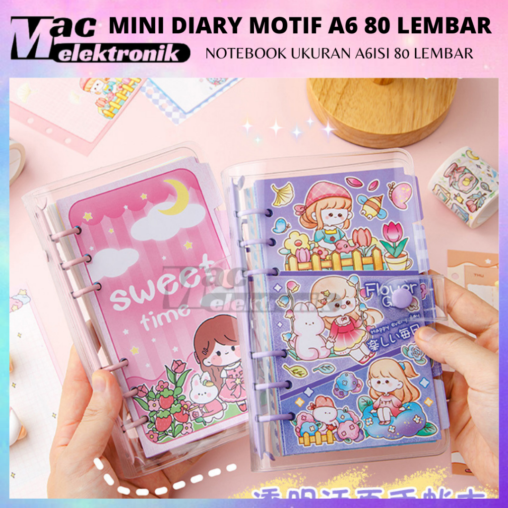 

MINI DIARY MOTIF UKURAN A6 80LEMBAR DIARY BINDER RING MOTIF LUCU / BUKU CATATAN KEKINIAN