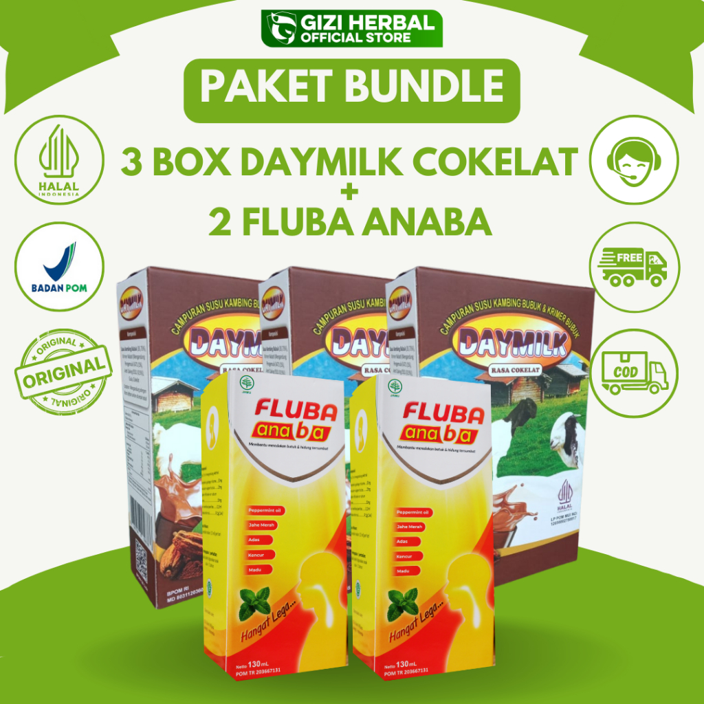 

Daymilk 3 Box Rasa Cokelat Susu Kambing Etawa + 2 Botol Fluba Anaba