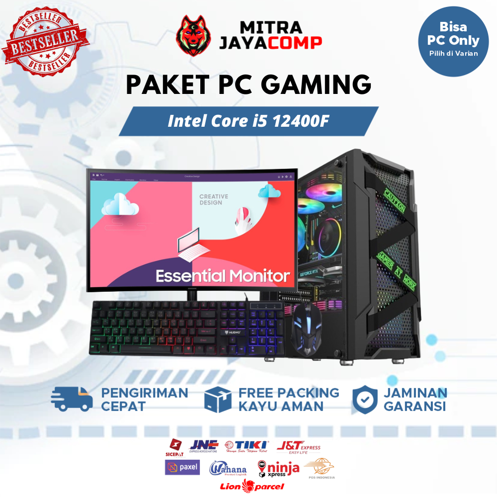 Paket PC Gaming Fullset Intel Core i5 12400F GTX 1650 HDD SSD Monitor 24 Inch