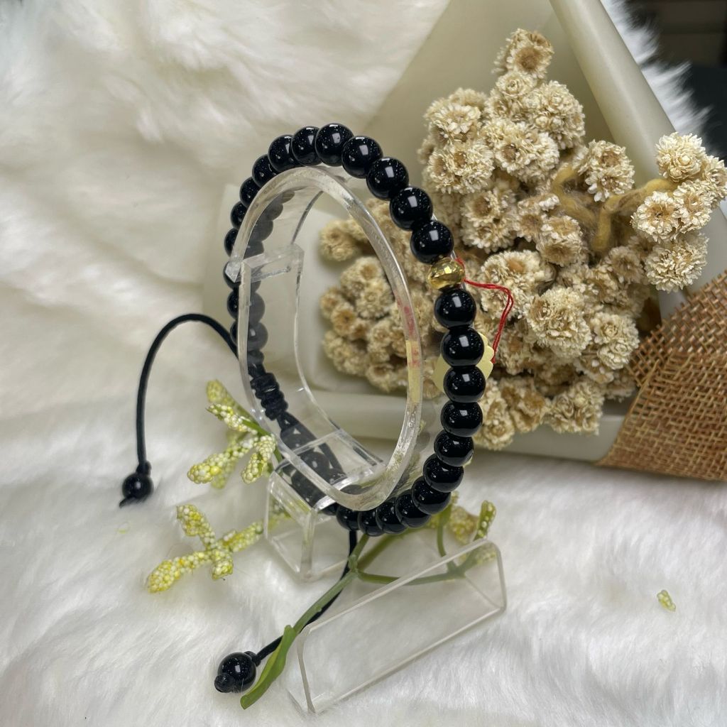 Gelang Tali Mutiara & Emas 6K/300 | Warna Hitam | Gelang Custom