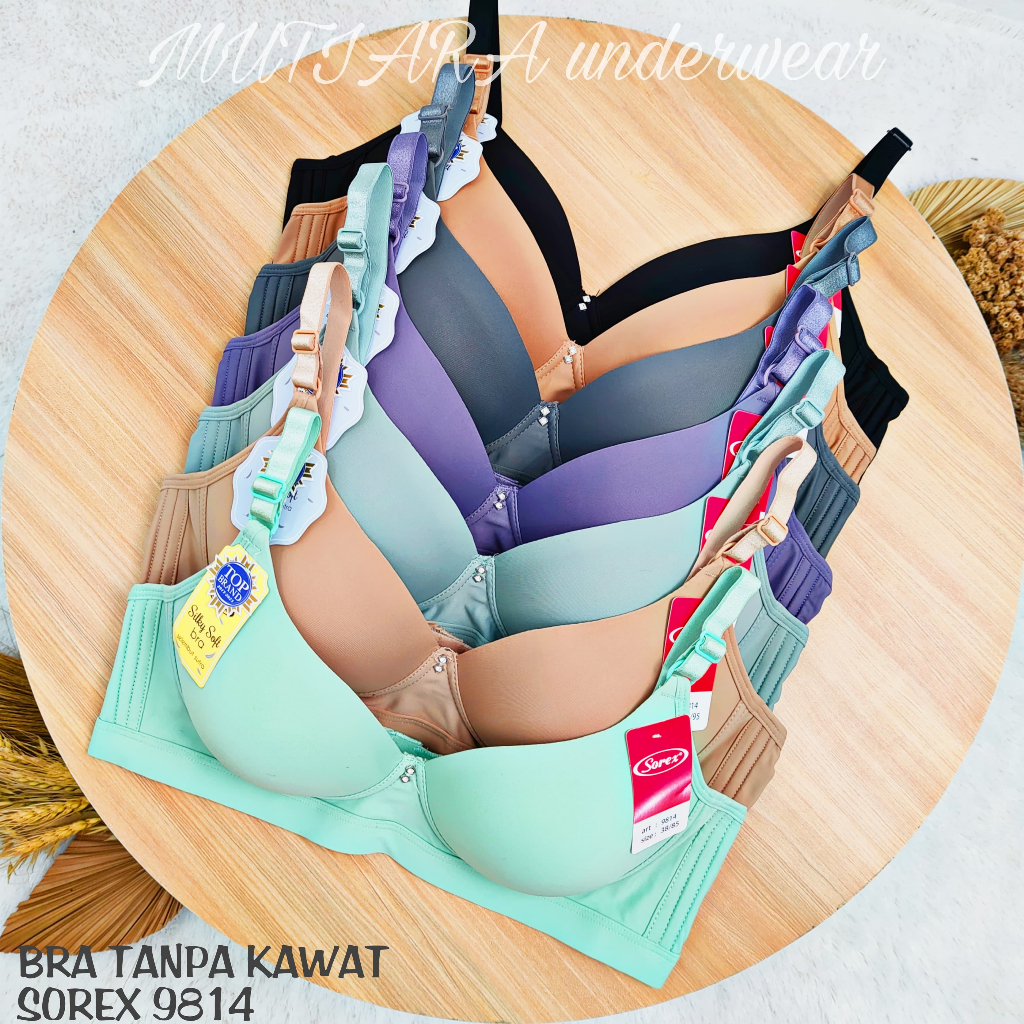 Bra Tanpa Kawat Sorex 9814 Size 36-42 Cup B-C Sayap lebar Kait 3 Bahan Adem Dan Licin