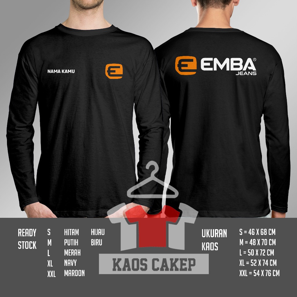 Kaos Emba Jeans Logo Gratis Nama Kamu Lengan Panjang Baju Distro