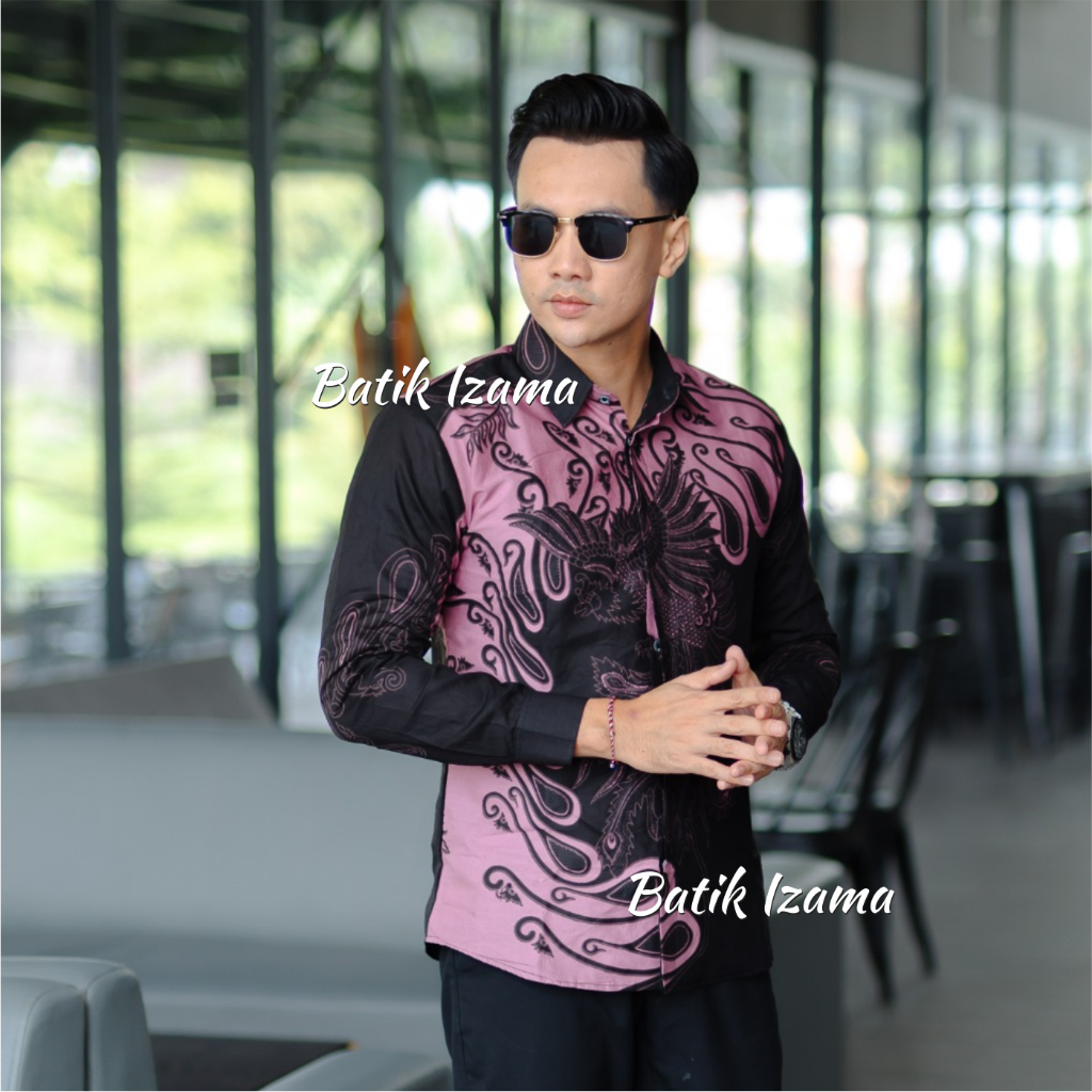 Motif LILAC  Baju Batik Pria Cowok Slimfit PREMIUM Full Furing Ero Kemeja Lengan Panjang Warna Ungu 
