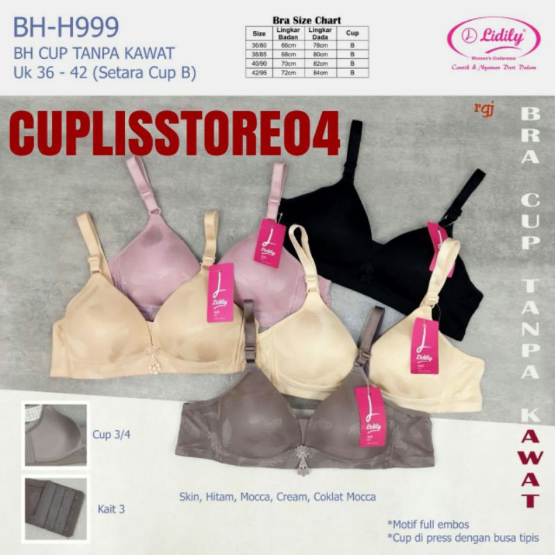 BH LIDILY H999 BUSA TIPIS TANPA KAWAT MOTIF EMBOS//Bh POLOS LIDILY
