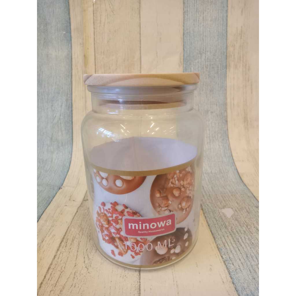 Minowa Stoples Toples Kaca Tutup Kayu Kecil Sedang Besar Ramadhan