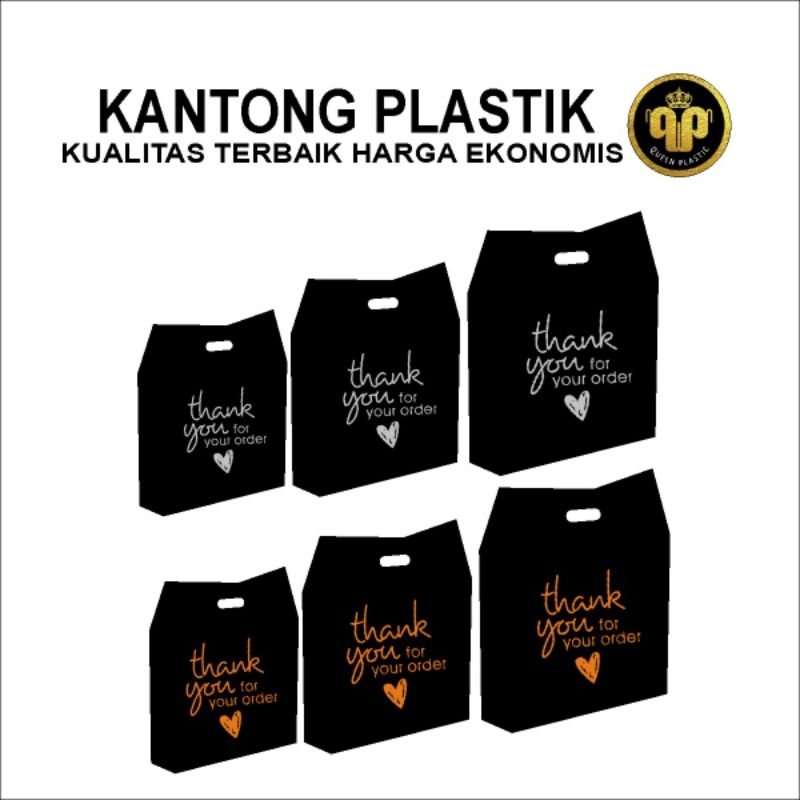 Kantong plastik PE Hitam uk 35/25x35 motif thank you lipatan samping | Kantong plastik sepatu anak |
