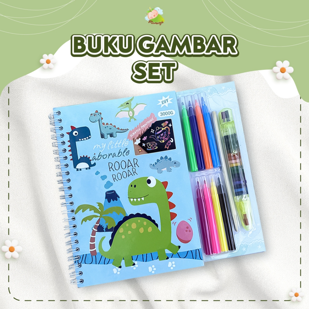 

MOMOGII Buku DIY Mewarnai Magic Scratch Painting Buku Mewarnai Gambar Set Spidol Pena Crayon