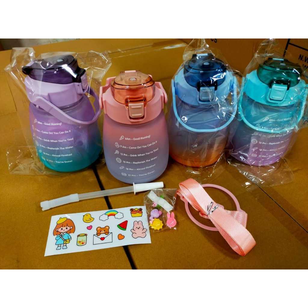 Botol Minum Viral Botol Minum Lucu 1,3 Liter Botol Anak Gradiasi Penanda Waktu FREE STIKER Botol Vir