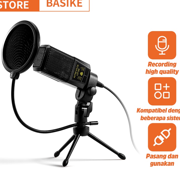KP8 3PCS BASIKE Microphone Condenser Peralatan Audio Portable original untu Podcast PC Gaming Live S
