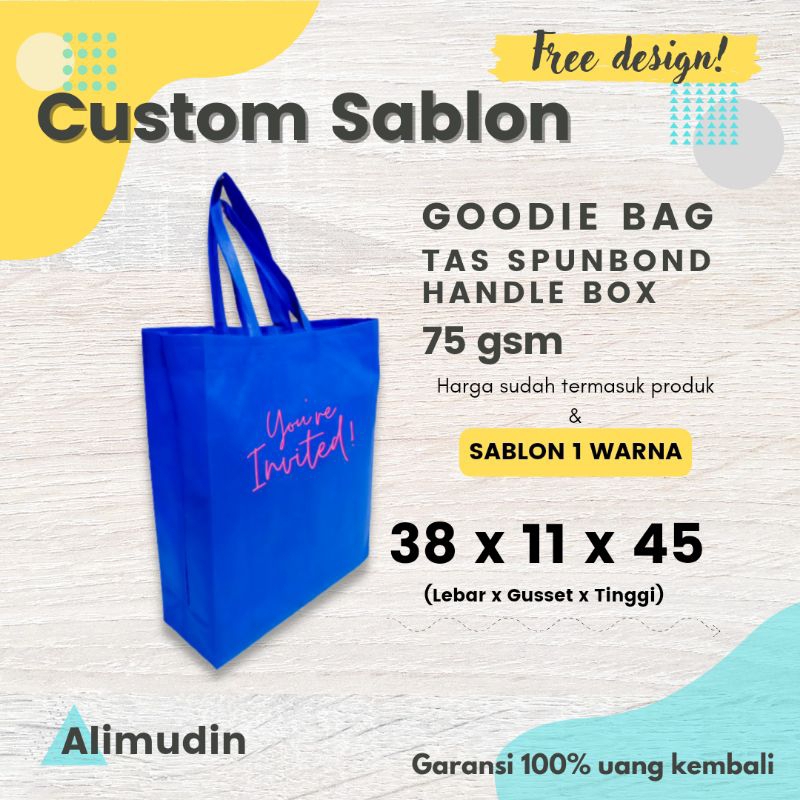 

Goodie Bag 38 x 11 x 45 Tas Spunbond Handle Box Custom Sablon