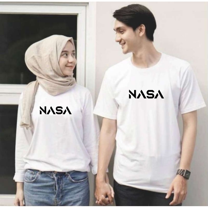 kaos nasa dewasa pria wanita putih katun combat lengan panjang pendek