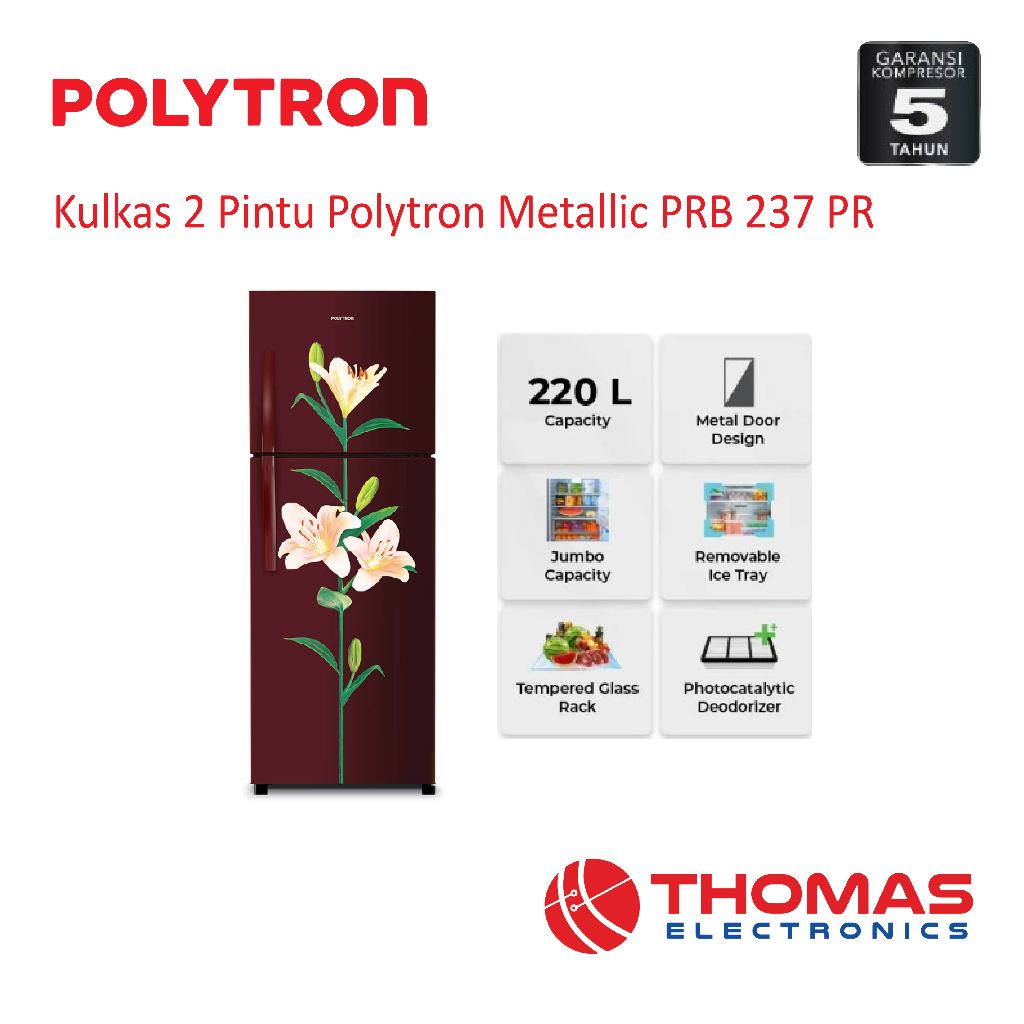Kulkas 2 Pintu Polytron Metallic PRB 237PR 237 PR Garansi Resmi