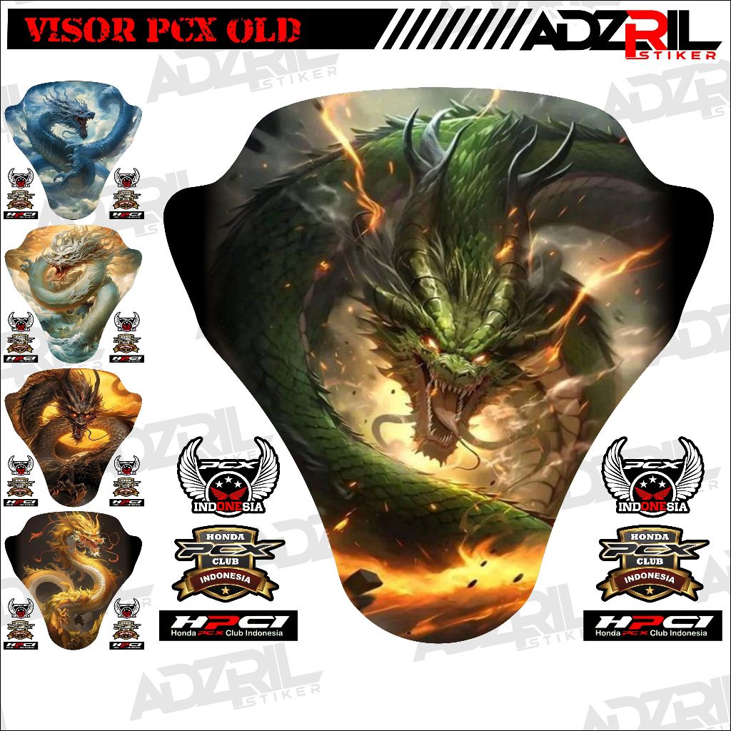 Stiker visor Winshield HONDA PCX 150 OLD  GAMBAR NAGA (032) / stiker  Winshield  NAGA HIJAU/stiker  