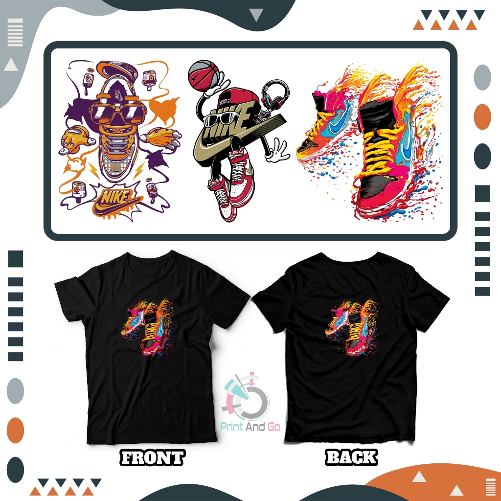 SABLON SETRIKA STICKER DTF TEMA BRAND V7 NIKE SEPATU (UKURAN 14-16CM)