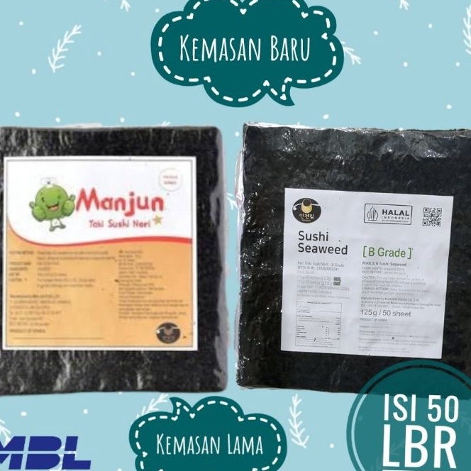 

Wah Manjun Sushi Nori Rumput Laut Seaweed 5 Sheet