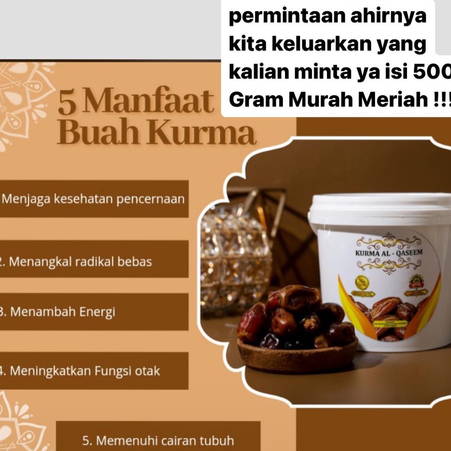 

Promo KURMA AL QASEEM ISI 5 GRAM