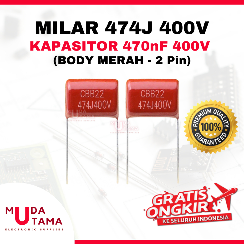 MILAR 474J 400V - MILAR 470 nF 400V BODY MERAH - KAPASITOR 474J 400V - KAPASITOR MYLAR 474J 400Volt 