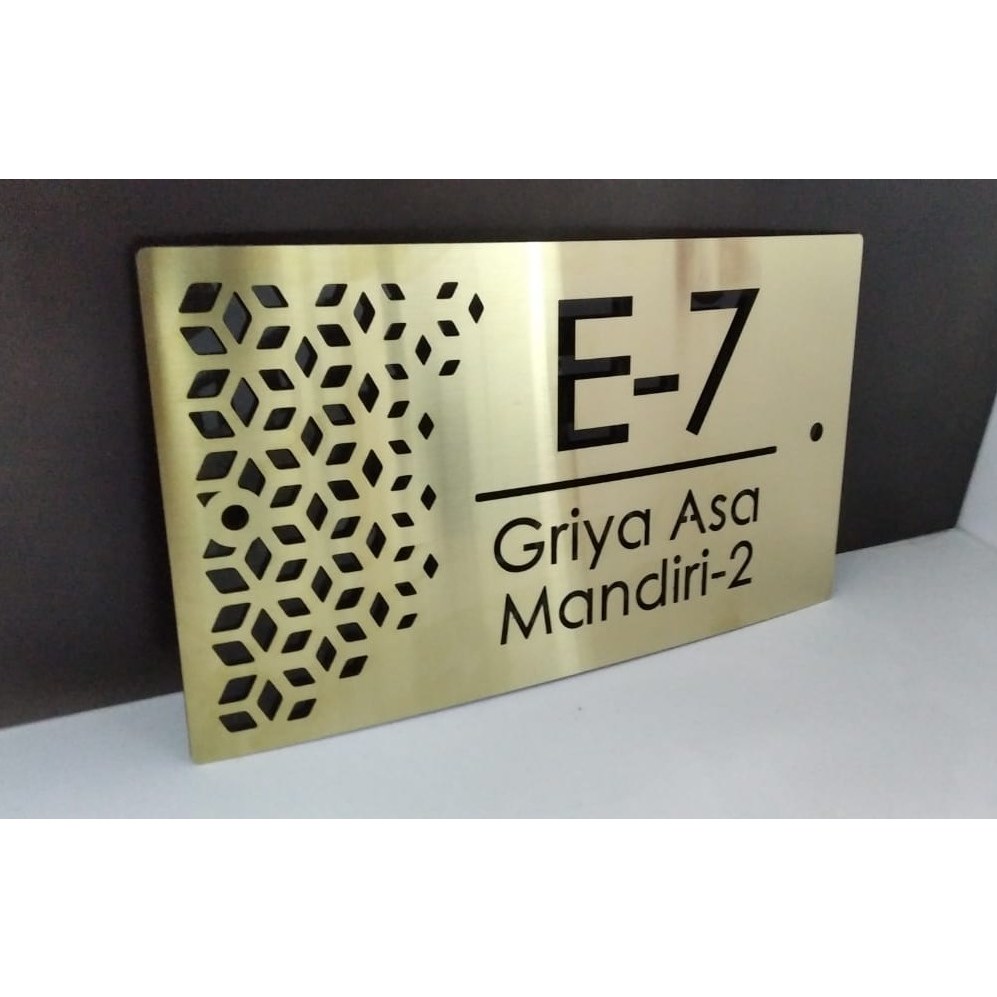 Nomor Rumah Stainless GOLD Cutting Motif Minimalis Modern