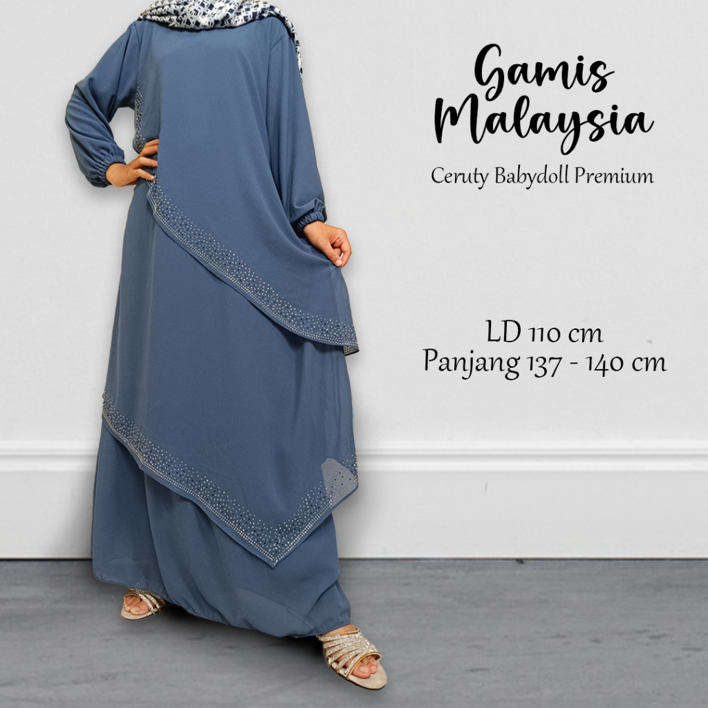 Gamis Malaysia Bahan Ceruty Babydoll Premium/Baju Lebaran/Kondangan/Gamis Ceruty