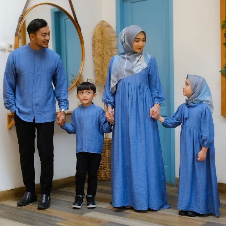 ART E7S Adam Hawa Family Couple Sarimbit Gamis Koko Ayah Ibu Anak Bayi Denim Blue