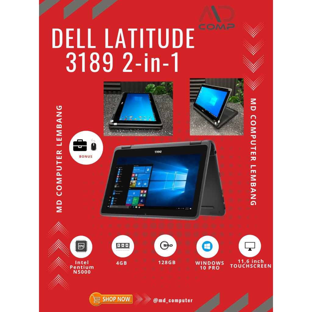 Laptop Dell 3189 N4200 2in1 Touchscreen Ram-8GB SSD-128GB/256GB/512GB Original Mulus