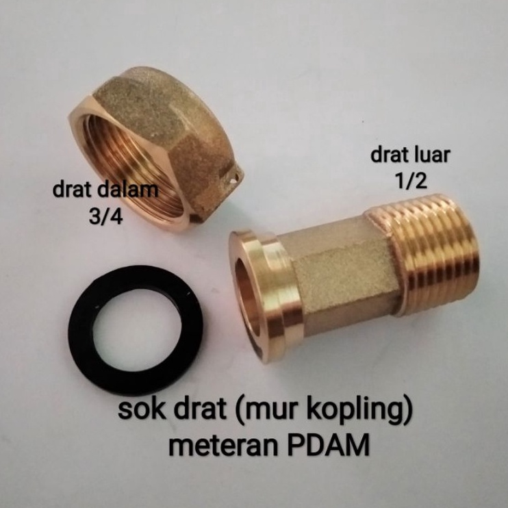 Mau Hemat kuningan mur kopling meteran PDAM over sok drat luar 12 x 34 drat dalam
