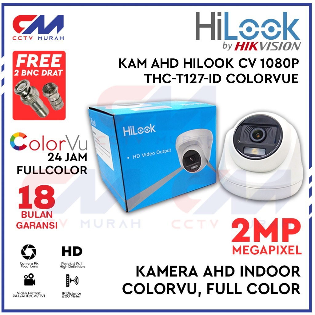 Kamera CCTV Hilook Indoor Analog 2mp, Full HD 1080, Colorvu||CCTV Hilook Colorvu Berwarna Siang & Ma
