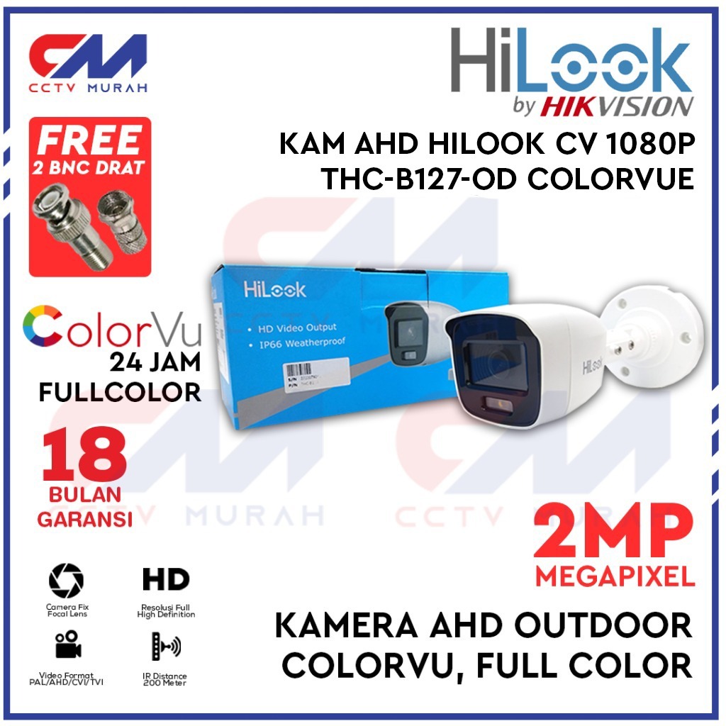 Kamera CCTV Hilook Outdoor Analog 2mp Colorvu, 1080 FULL HD||CCTV Hilook Colorvu Berwarna Siang & Ma