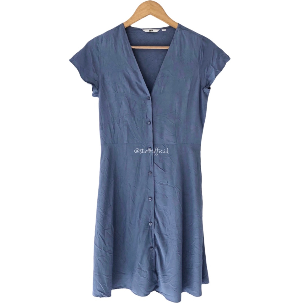 BAJU DRESS A LINE POLOS RAYON UNIQLO S SURPLICE LENGAN PENDEK CAP