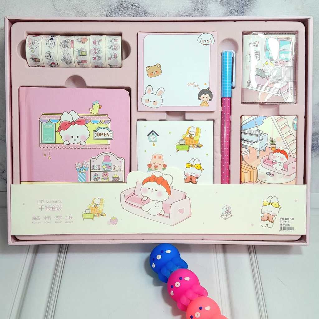 

ABmart PAKET JURNAL ALAT TULIS 7 IN 1 MODEL BUNNY KELINCI IMUT READY 2 WARNA PAKET BOX STATIONARY