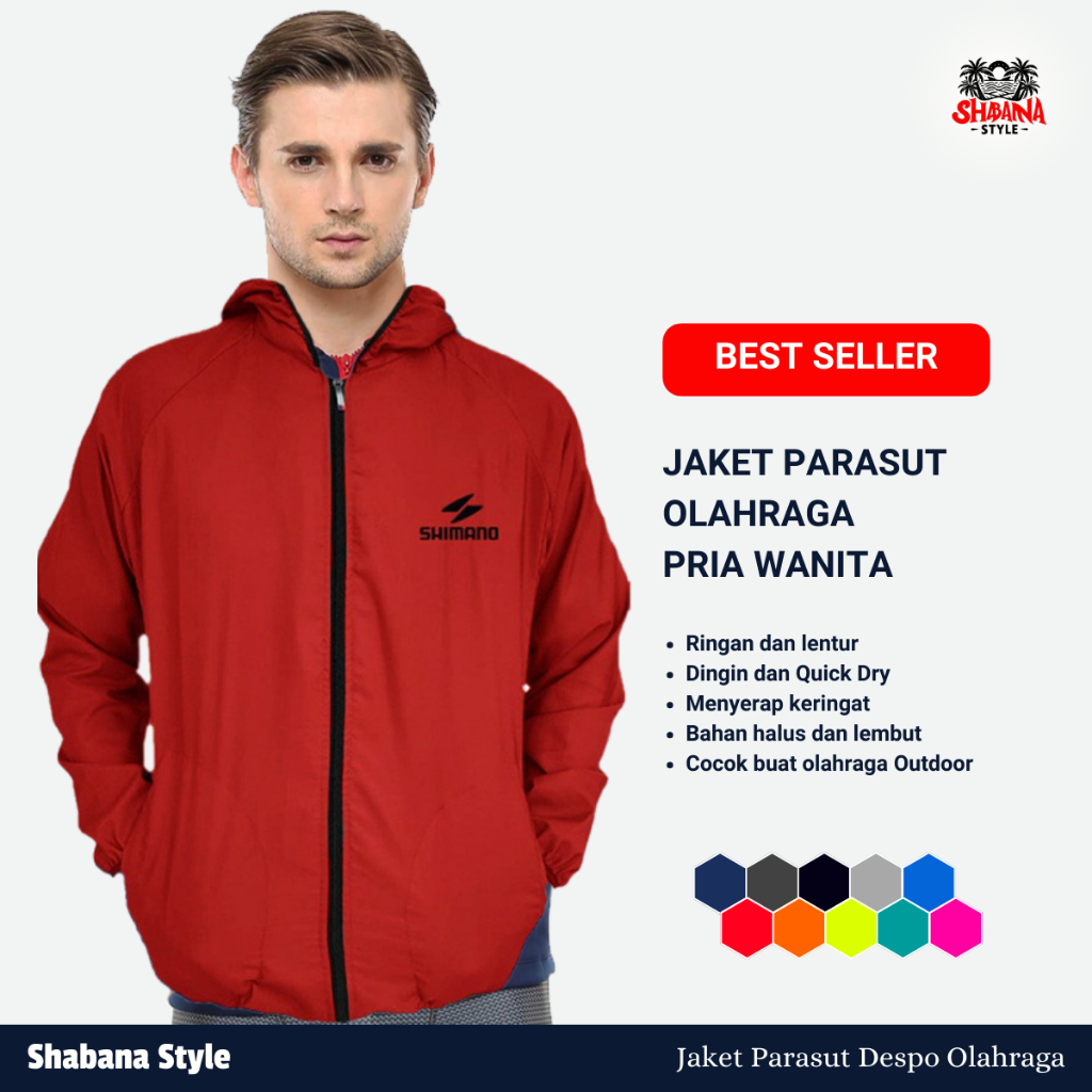 Jaket Olahraga Parasut Pria Wanita Jumbo Ukuran Besar XXL LD 120 125 | Jaket Parasut Waterproof Shim