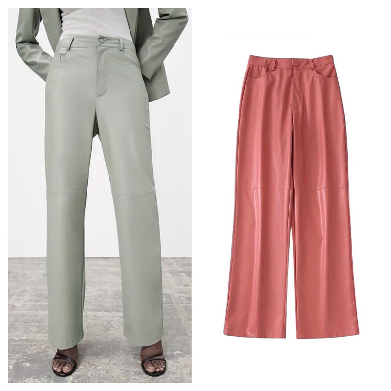 Indian Red, Green Sage Informal Leather Pants